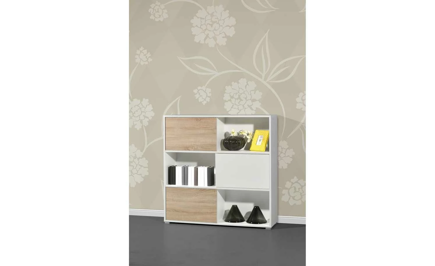 Schiebetürregal GW-Slide | Weiß / Eiche Sonoma (Nachbildung) 5 Schiebetürregal GW-Slide | Weiß / Eiche Sonoma (Nachbildung) – Bild 3