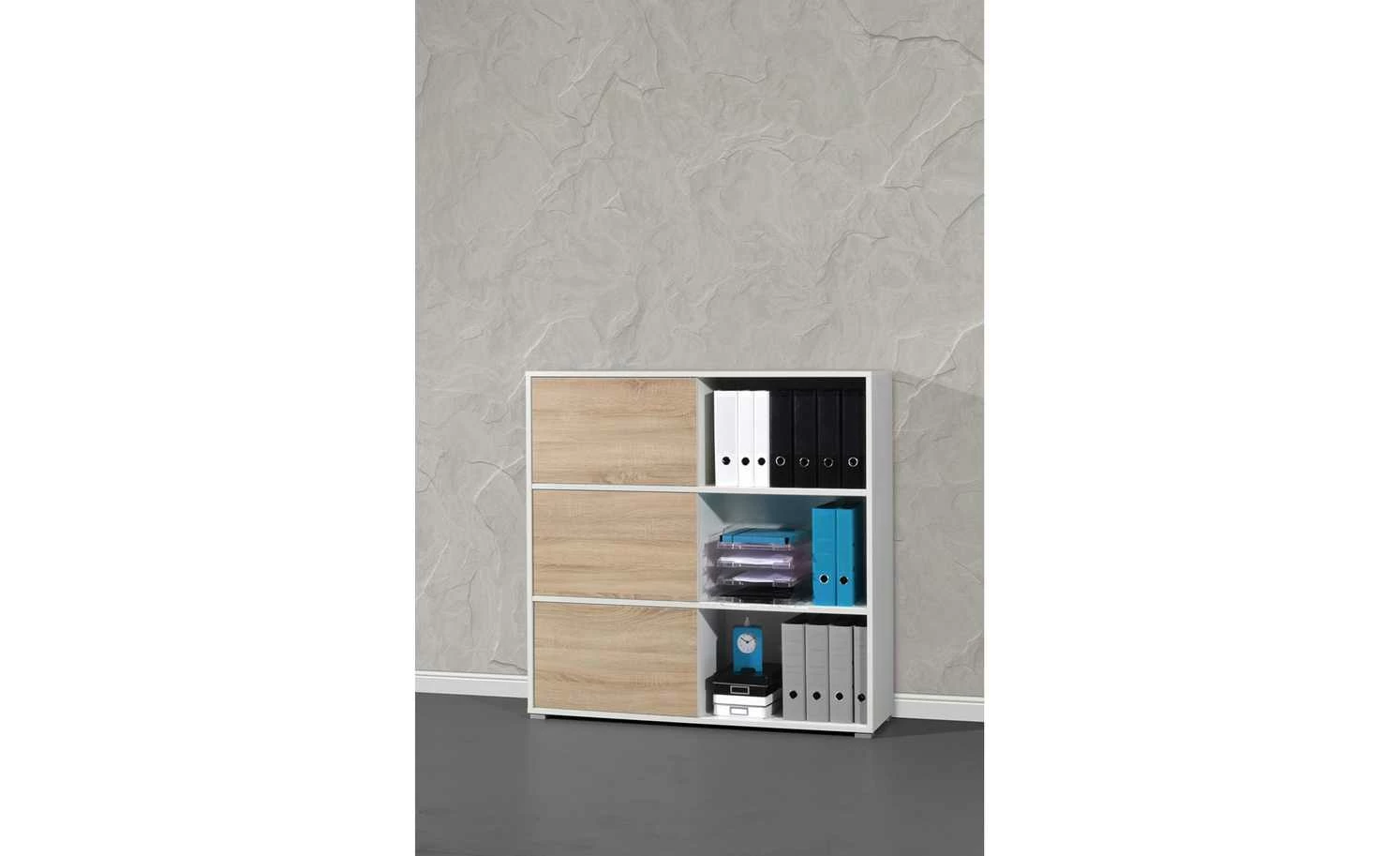 Schiebetürregal GW-Slide | Weiß / Eiche Sonoma (Nachbildung) 4 Schiebetürregal GW-Slide | Weiß / Eiche Sonoma (Nachbildung) – Bild 2