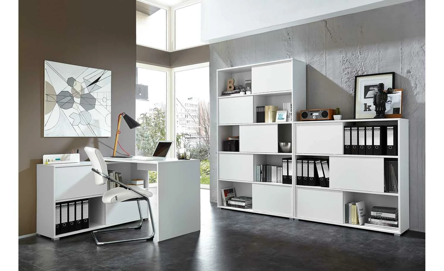 Schiebetürregal GW-Slide | Weiß / Eiche Sonoma (Nachbildung) 8 Schiebetürregal GW-Slide | Weiß / Eiche Sonoma (Nachbildung) – Bild 6