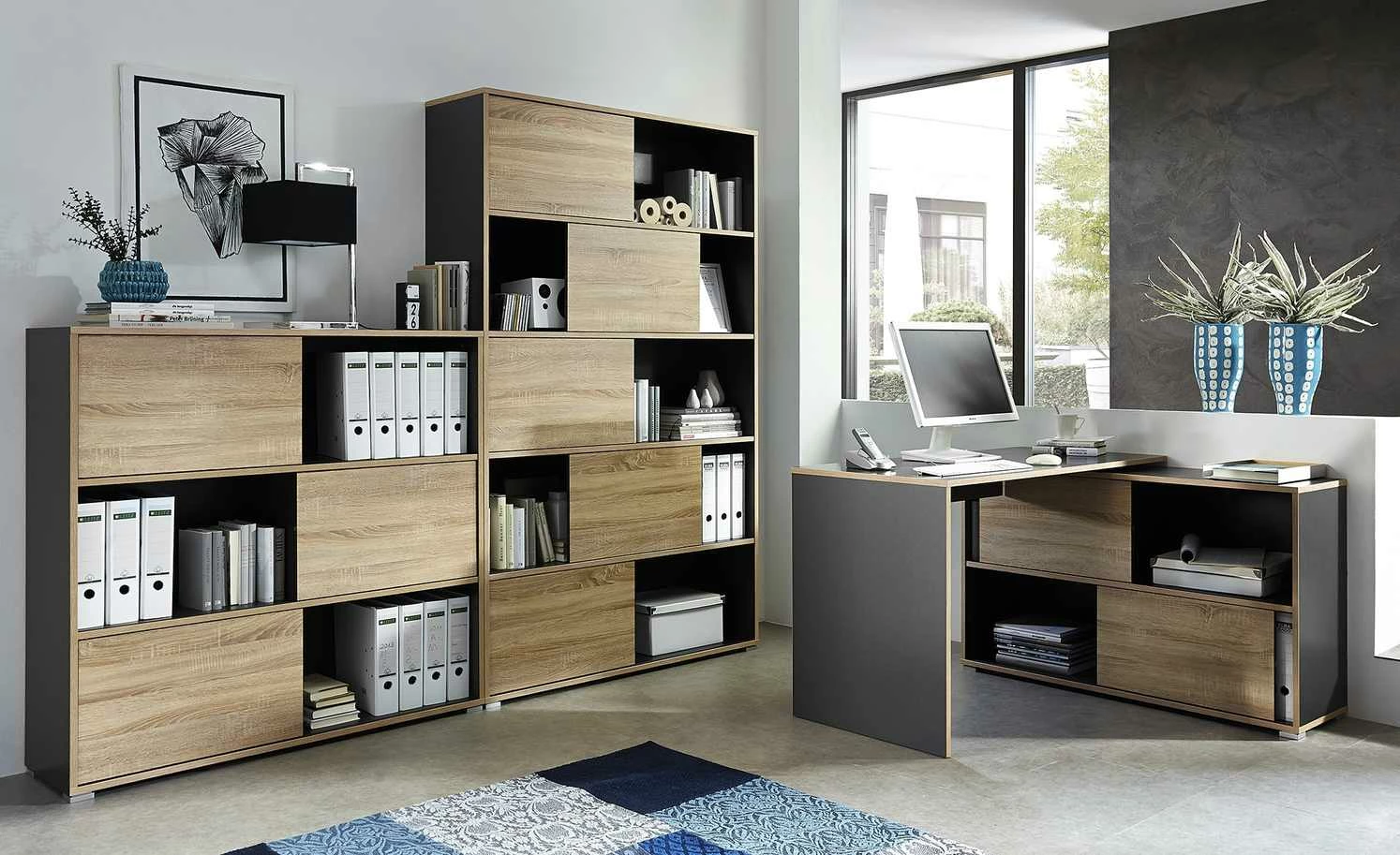 Schiebetürregal GW-Slide | Anthrazit / Eiche Sonoma (Nachbildung) 4 Schiebetürregal GW-Slide | Anthrazit / Eiche Sonoma (Nachbildung) – Bild 2