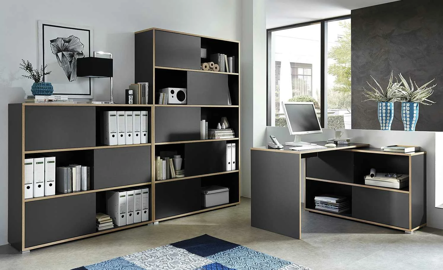 Schiebetürregal GW-Slide | Anthrazit / Eiche Sonoma (Nachbildung) 3 Schiebetürregal GW-Slide | Anthrazit / Eiche Sonoma (Nachbildung)